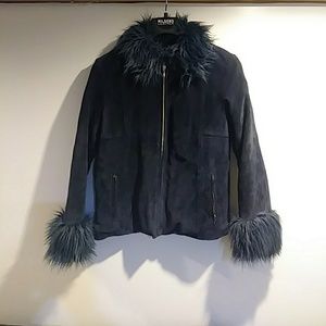 Blue Suede Coat & blue suede small bag